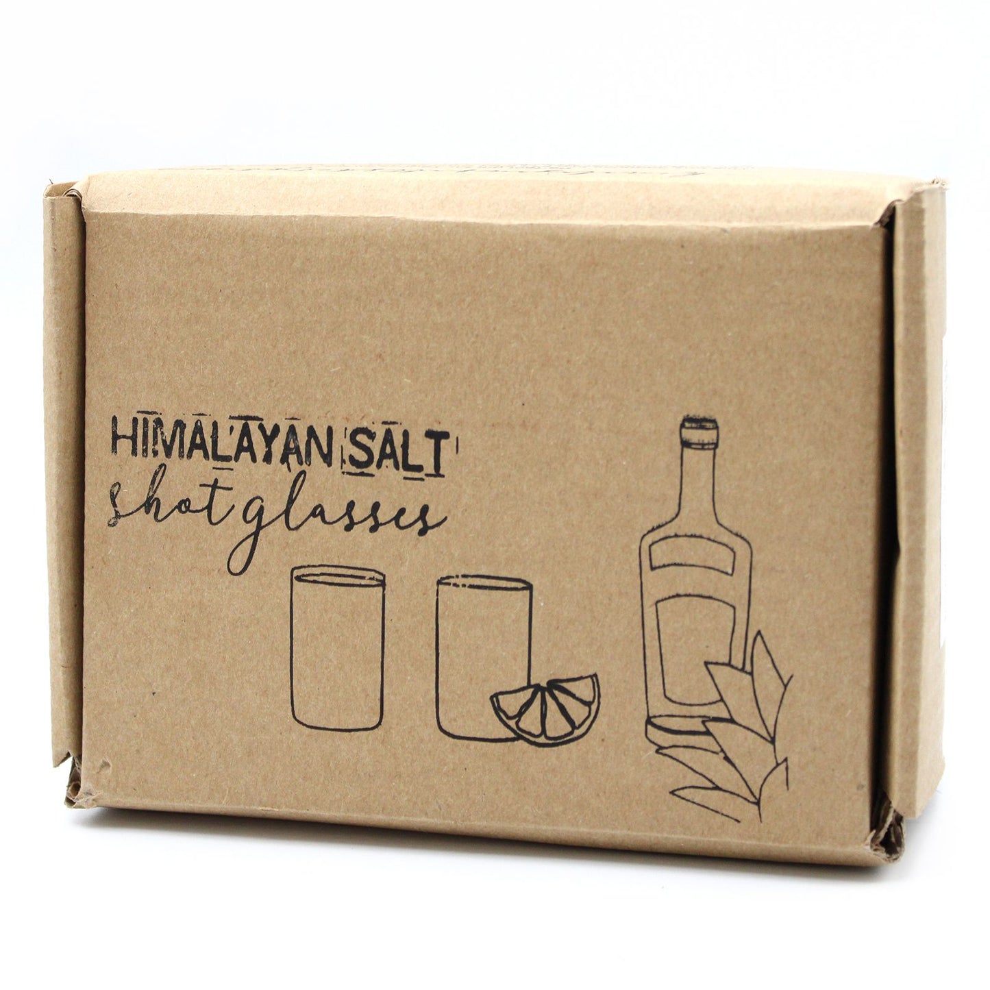 Set mit 2 Shotgläsern aus Himalaya-Salz und Präsentationsständer aus Holz