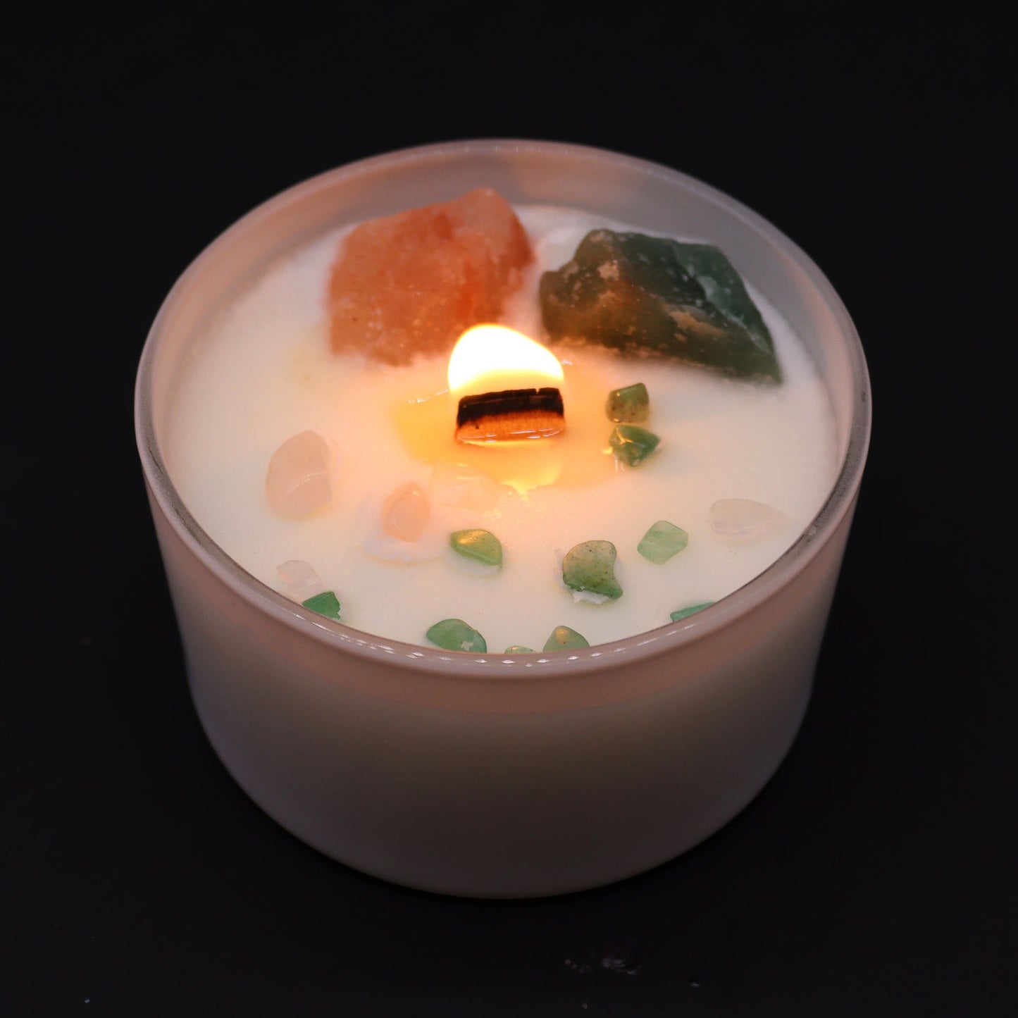 Kristallkerze Herzchakra – Mit Rosenquarz & Jade für Harmonie