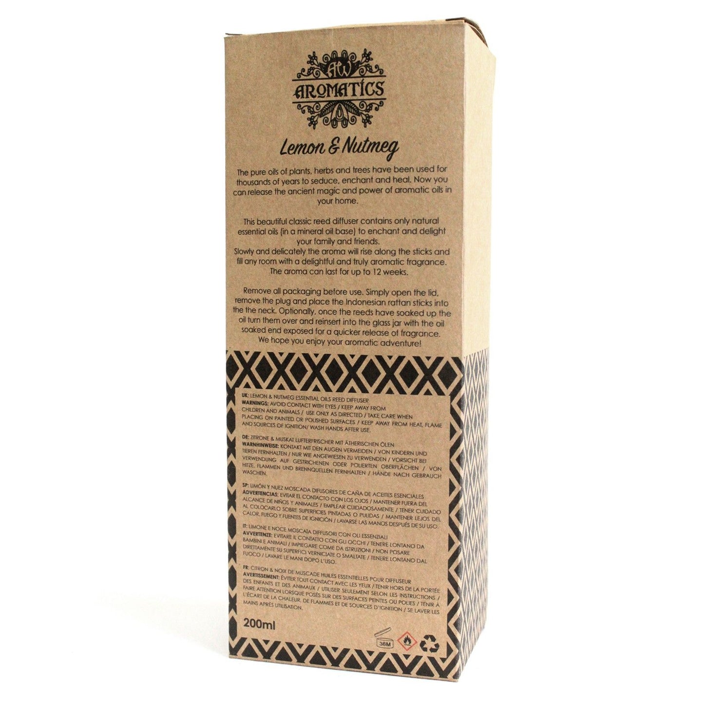 Rattan-Duftdiffusor mit Zitrone & Muskatnuss | 200ml | Natürliche ätherische Öle