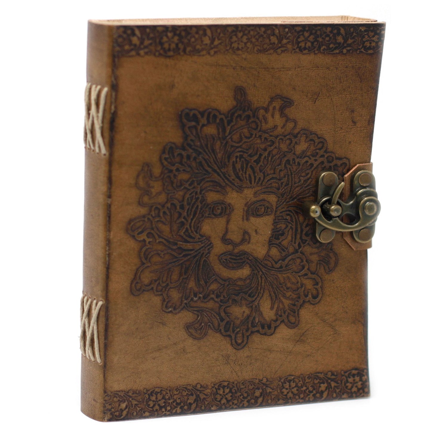 Ledernotizbuch Greenman – Handgefertigtes Skizzenbuch mit Schnallenverschluss (20 x 15 cm)