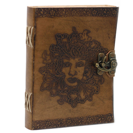 Ledernotizbuch Greenman – Handgefertigtes Skizzenbuch mit Schnallenverschluss (20 x 15 cm)