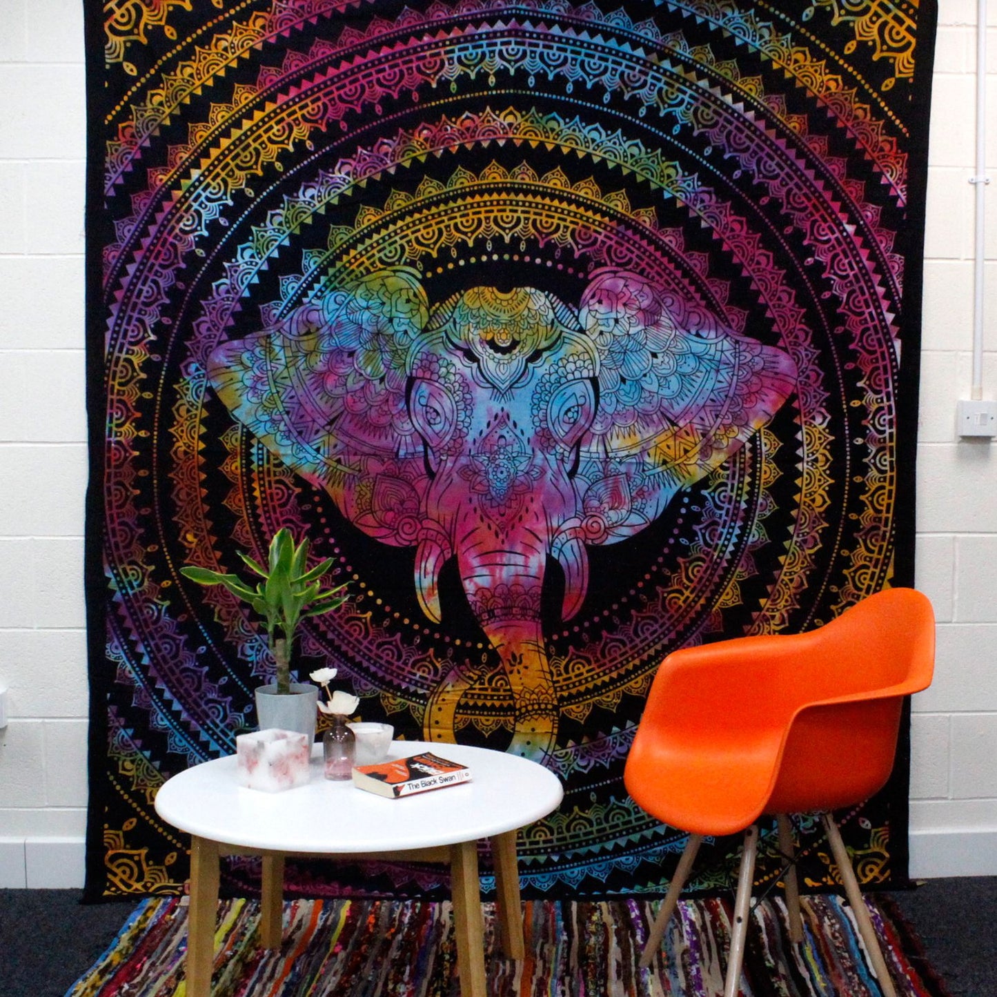 Großformatige Elefantenkopf-Decke und Wandbehang aus Baumwolle – 230 x 200 cm