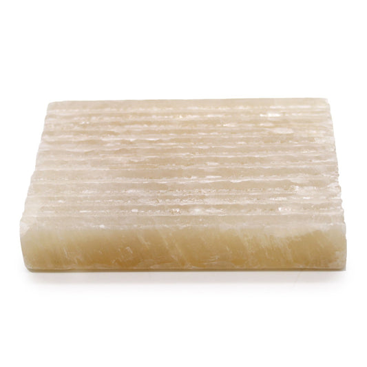 Seifenschale Quadrat aus Honig-Onyx – Handgefertigtes Naturstein-Accessoire