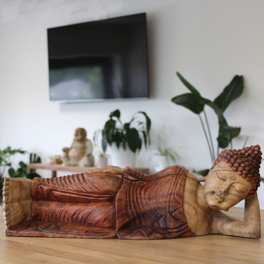Buddha Skulptur 'Schlafender Buddha' - 50 cm Handgeschnitzt aus Suarholz
