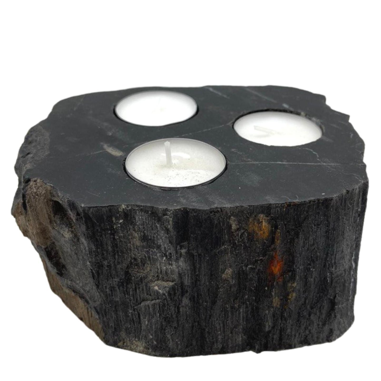 Dreifach-Kerzenhalter aus versteinertem Holz und Marmor – Ein handgefertigtes Unikat