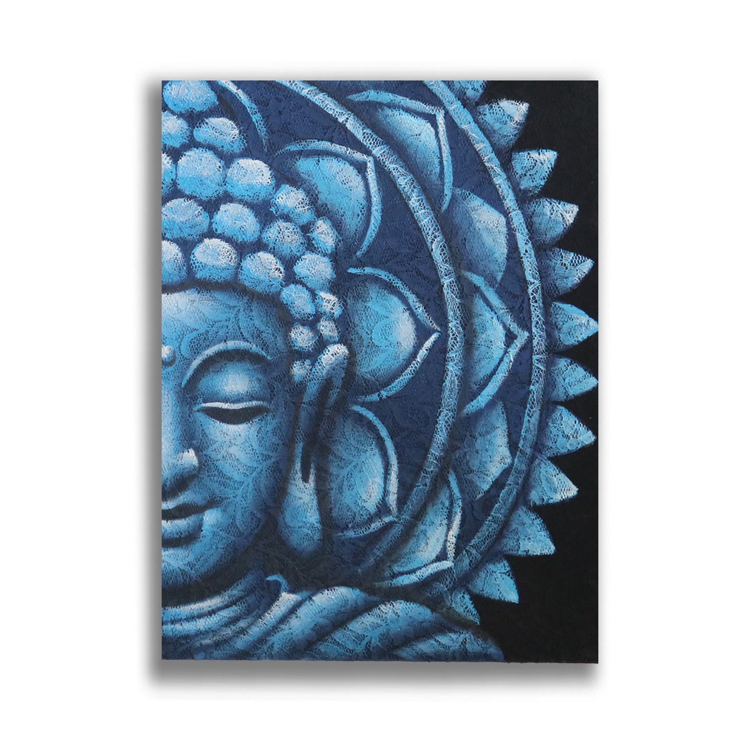 Handgemaltes Buddha Halbmandala in Blau - 60x80 cm Leinwandbild mit Holzrahmen