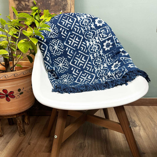 Indigo-Decke Desi Stripes – Handgewebt in Indien, 170x120 cm