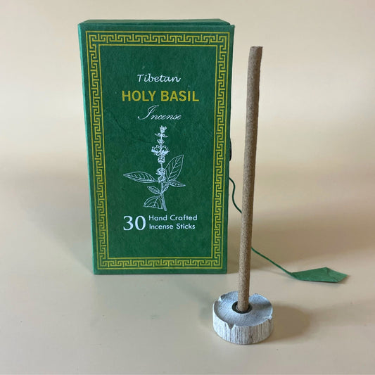 Räucherstäbchen Geschenkset Heiliges Basilikum (Tulsi) – 30 Stäbchen mit Holzhalter aus Nepal