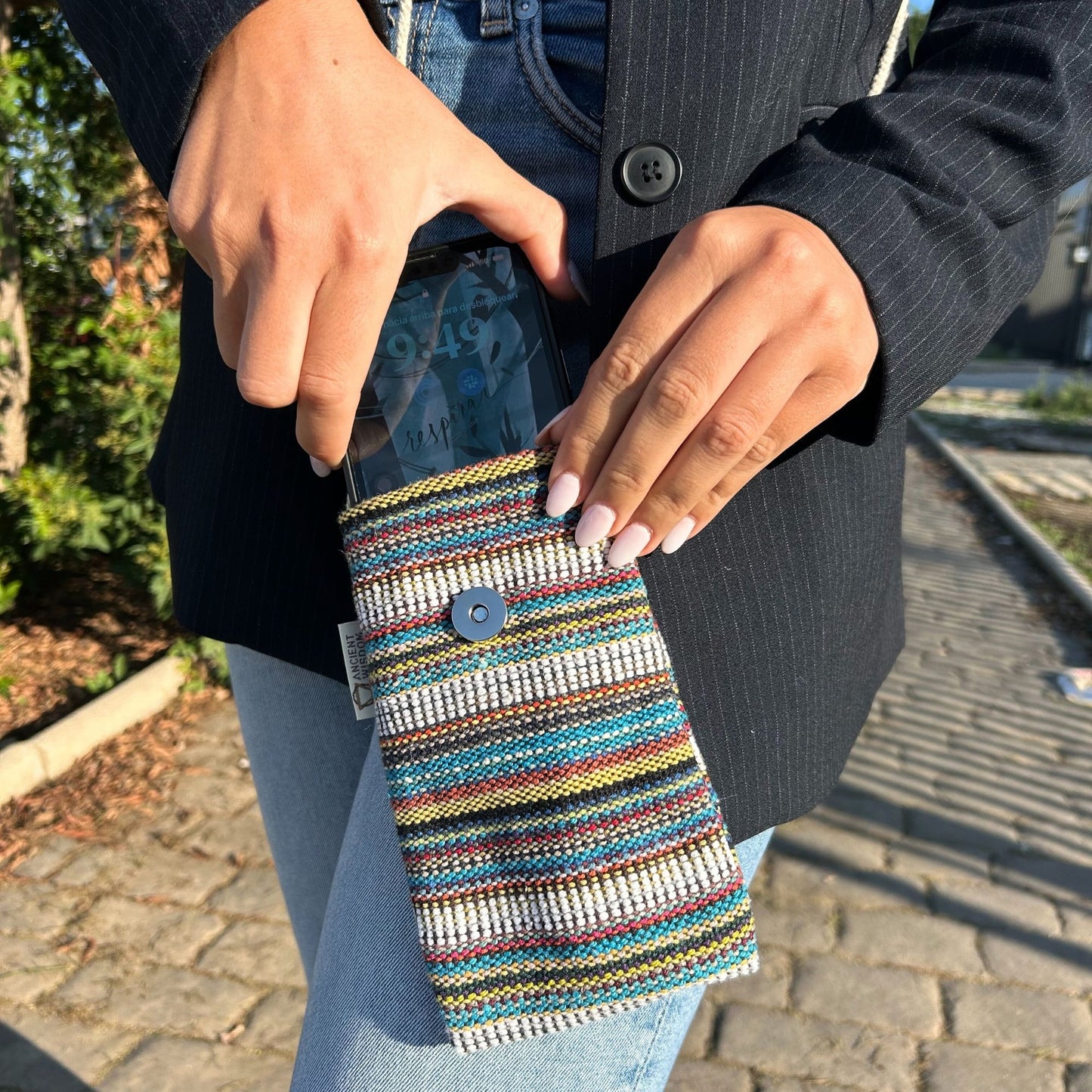 Handytasche mit Filzeule – Baumwoll-Halter mit verstellbarem Gurt
